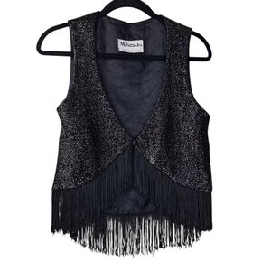 Vintage 70s Mikey Jrs Metallic Cropped Fringe Vest Sz Small Black Hippie Disco